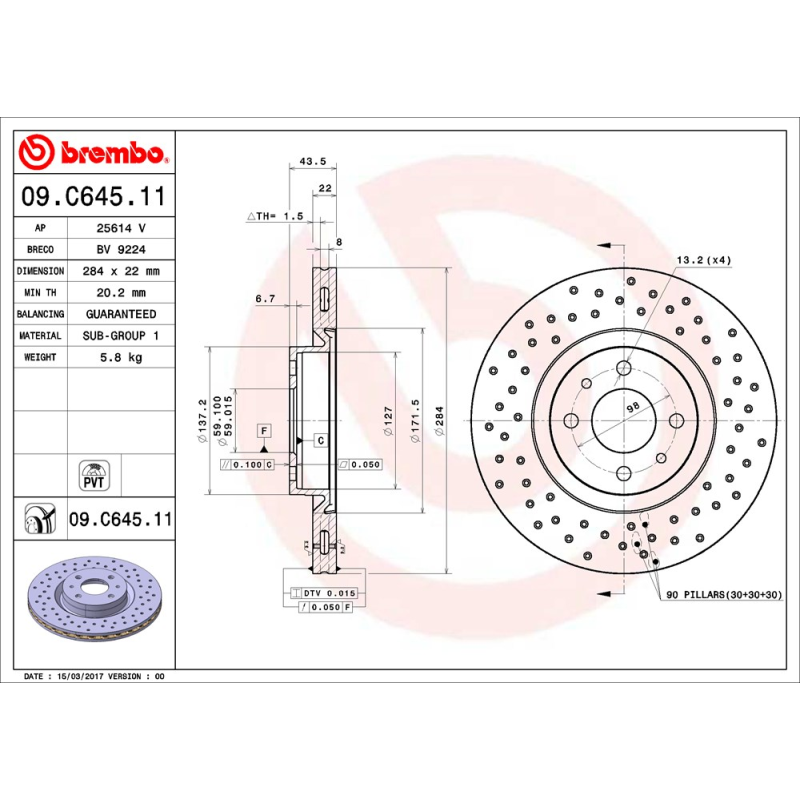 Disco freno asse anteriore - BREMBO