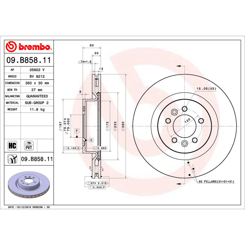 Disco freno asse anteriore - BREMBO