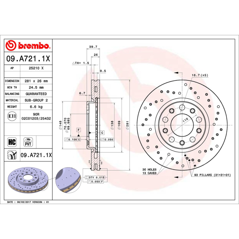 Disco freno asse anteriore - BREMBO