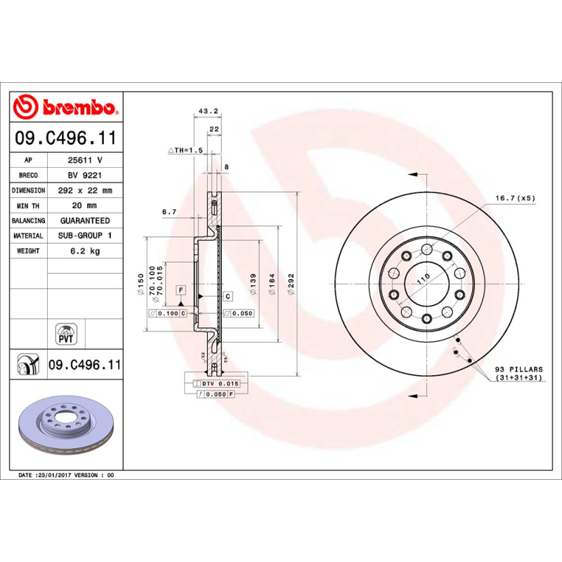 Disco freno asse posteriore - BREMBO