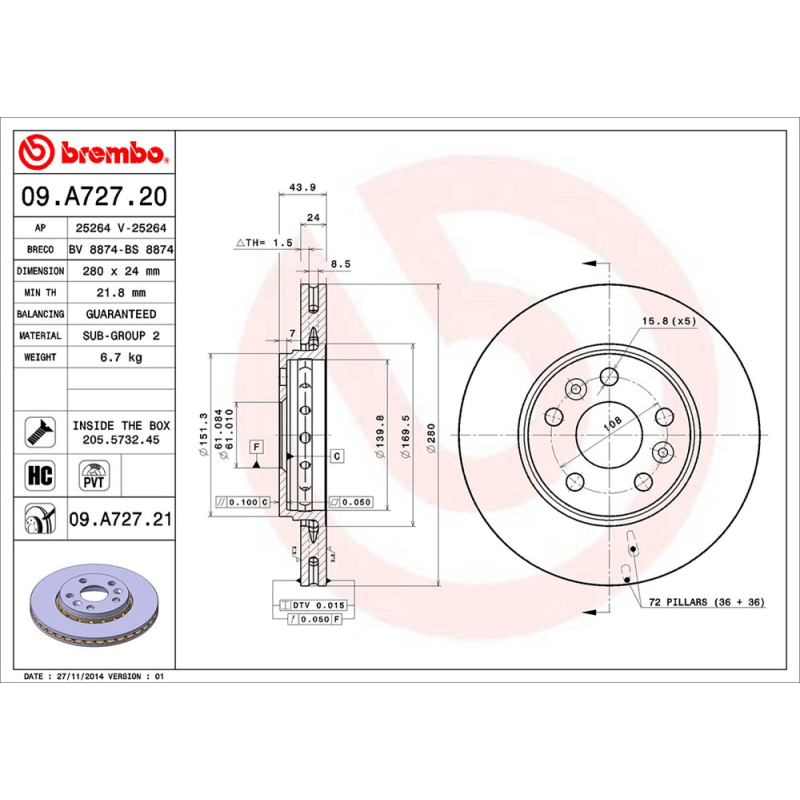 Disco freno asse anteriore - BREMBO