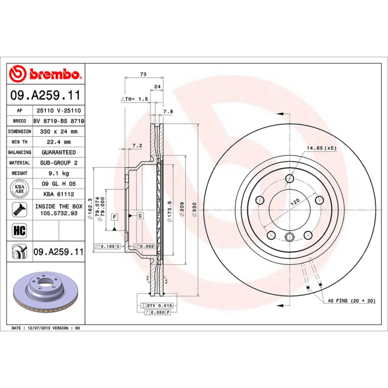 Disco freno asse anteriore - BREMBO