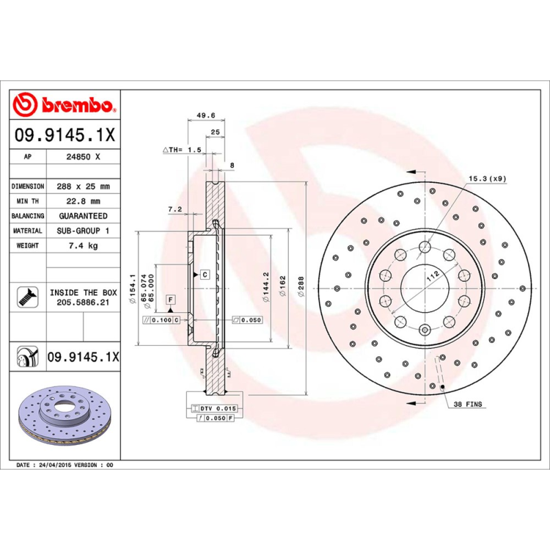 Disco freno asse anteriore - BREMBO