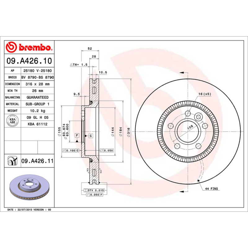 Disco freno asse anteriore - BREMBO