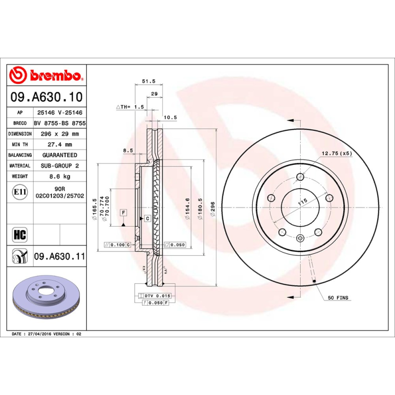 Disco freno asse anteriore - BREMBO